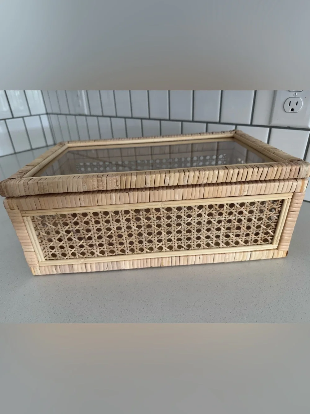 Woven Rattan Glass Top Storage Box - Natural